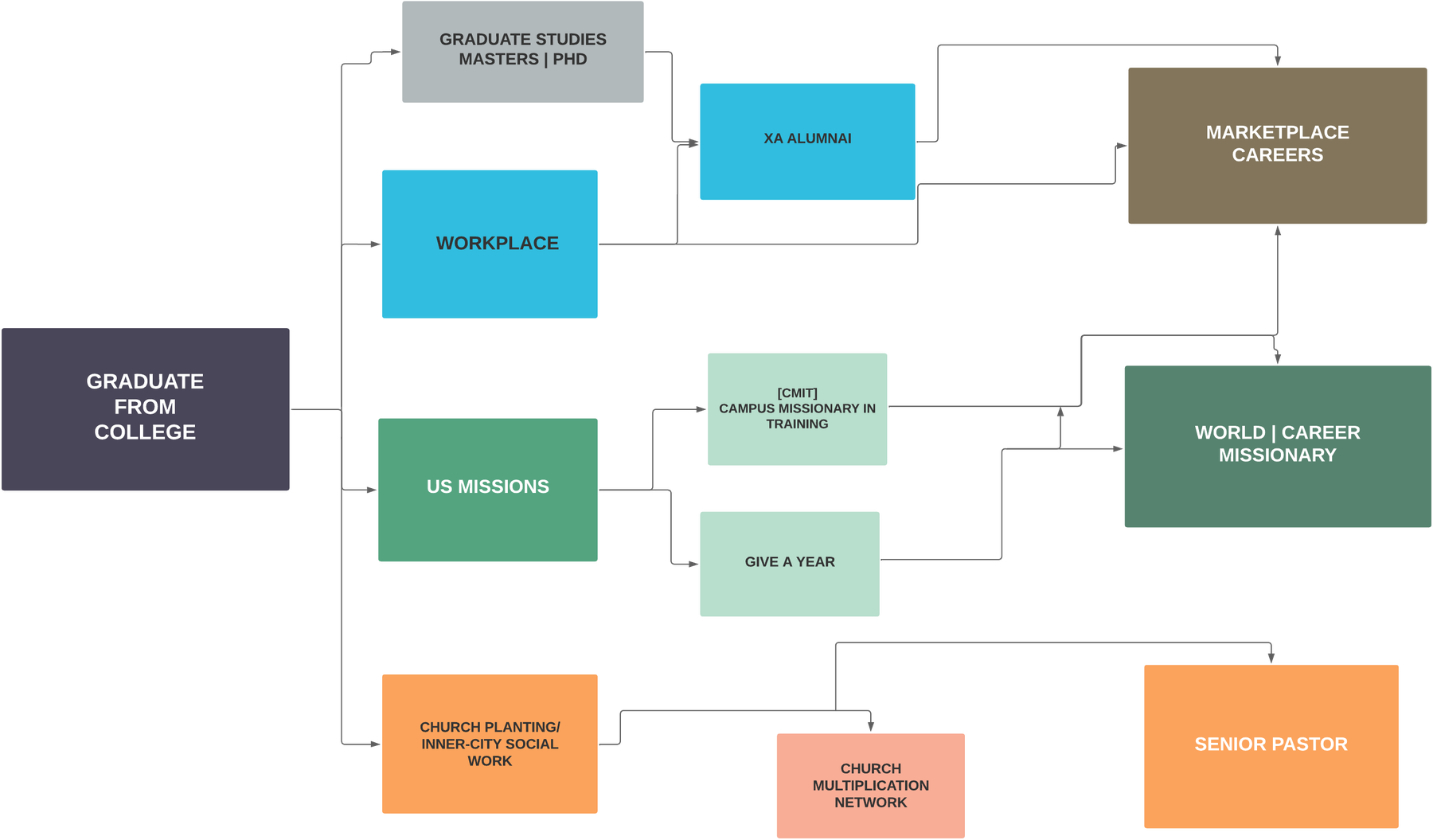 Graduate choices diagram — the four areas of launch